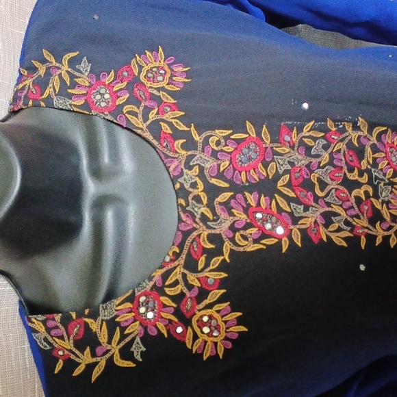 Unbranded womens kurta top Embroidery Sequins, blue to black gradient,  sz S - Picture 4 of 7
